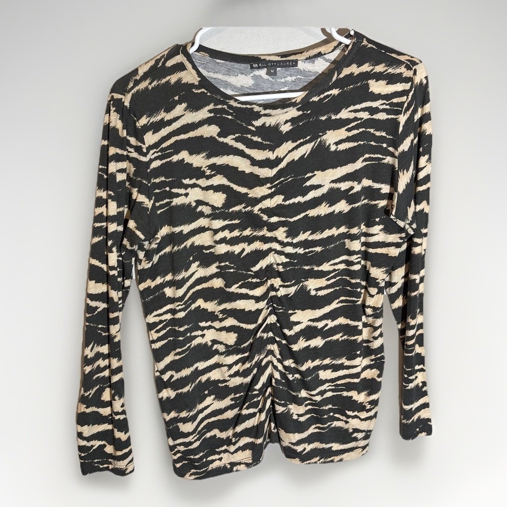 Elliot Taylor Printed Blouse Ruched Womens M Long Sleeve
